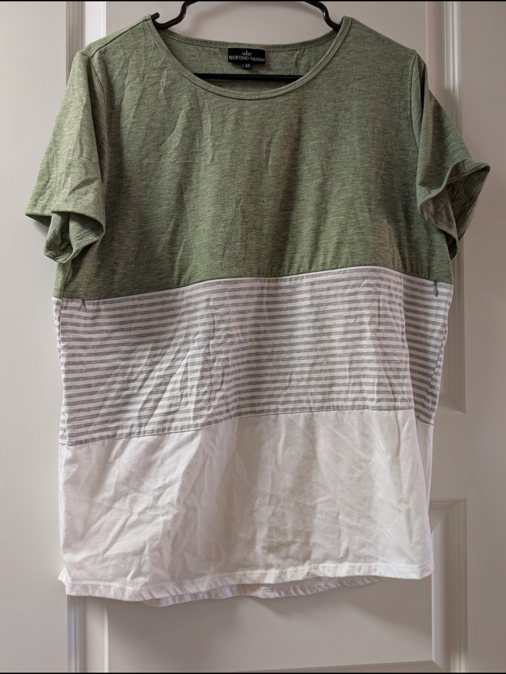 Nursing Queen Olive Green, Gray & White Colorblock Short Sleeve Tee